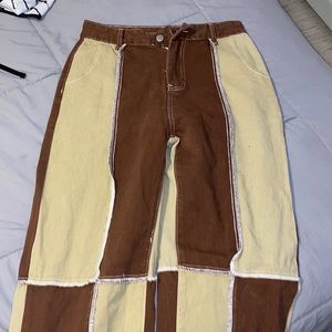 Shein brown multi colorblock pants